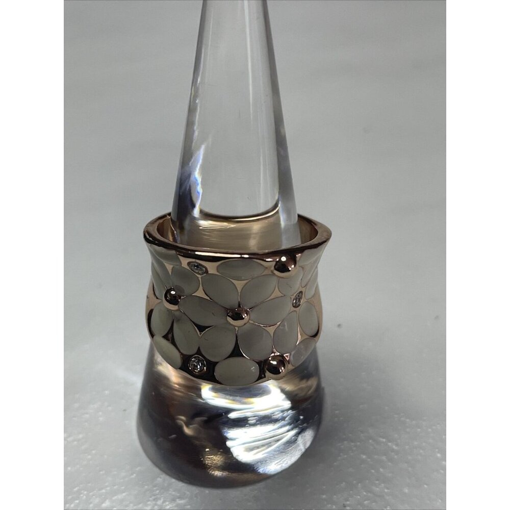 Roxi Golden White Enamel Crystals Daisies Costume Ring Size‎ 7.5 New No Tag